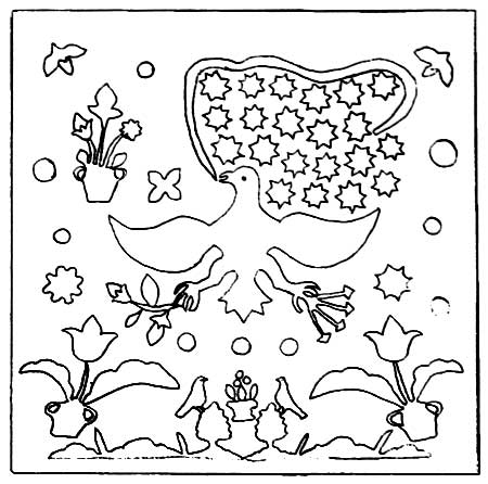 Jumping Eagle with Stars and Happy Flowers